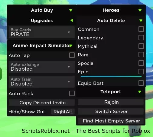 Anime Impact Simulator script – AutoTap, AutoRank