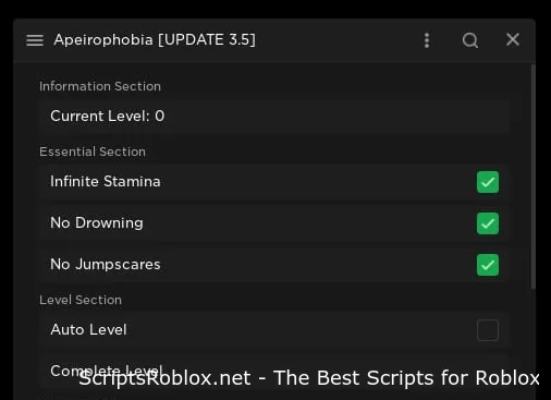 Apeirophobia Script - Inf Stamina, No Jumpscares, No Drowning