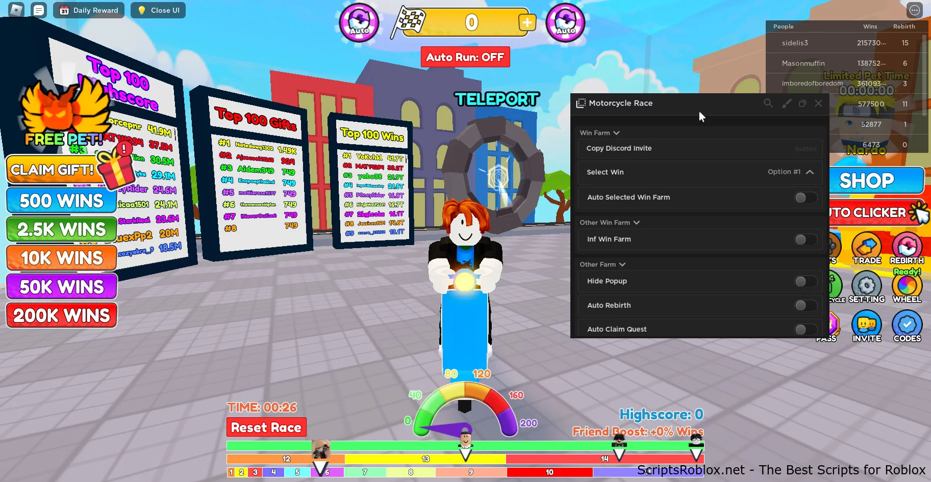 Motorcycle Race Script: Auto Rebirth, Infinite Win Farm & More