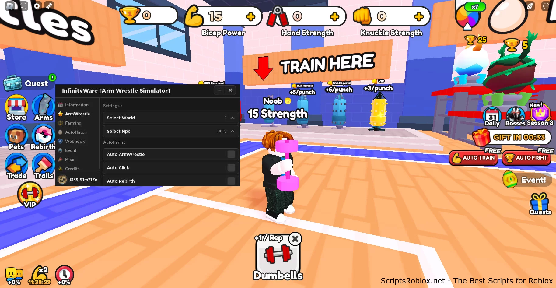 Arm Wrestle Simulator Script InfinityWare: Auto Rebirth, Auto Click