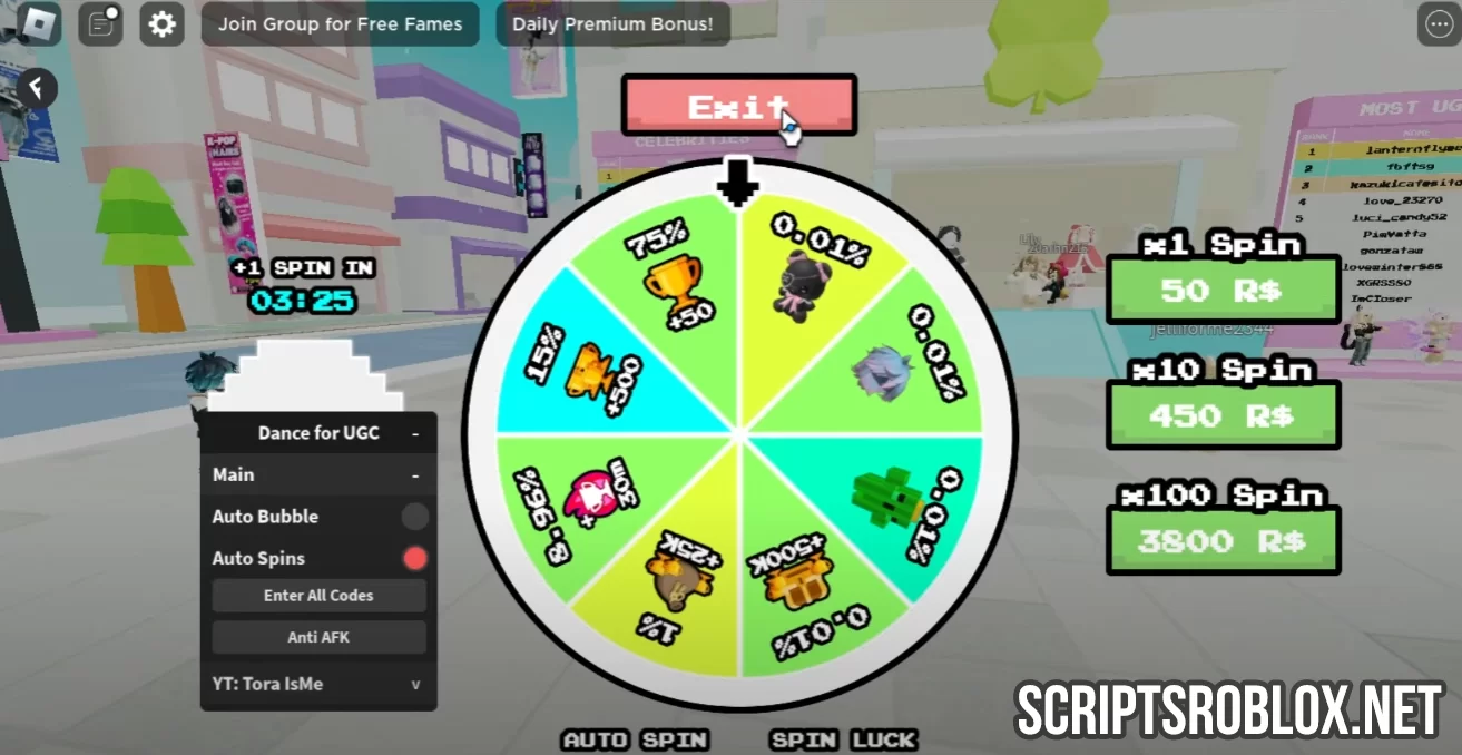 Dance for UGC Script: Enter All Codes, Auto Spins, Auto Bubble