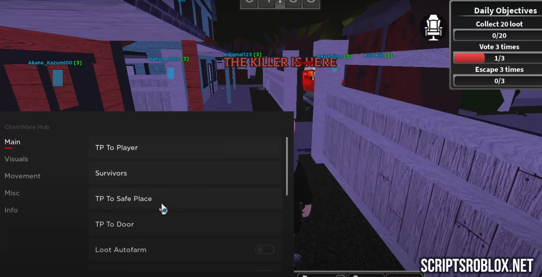 Survive the Killer Script 2024: AutoFarm, Esp, Teleports & More