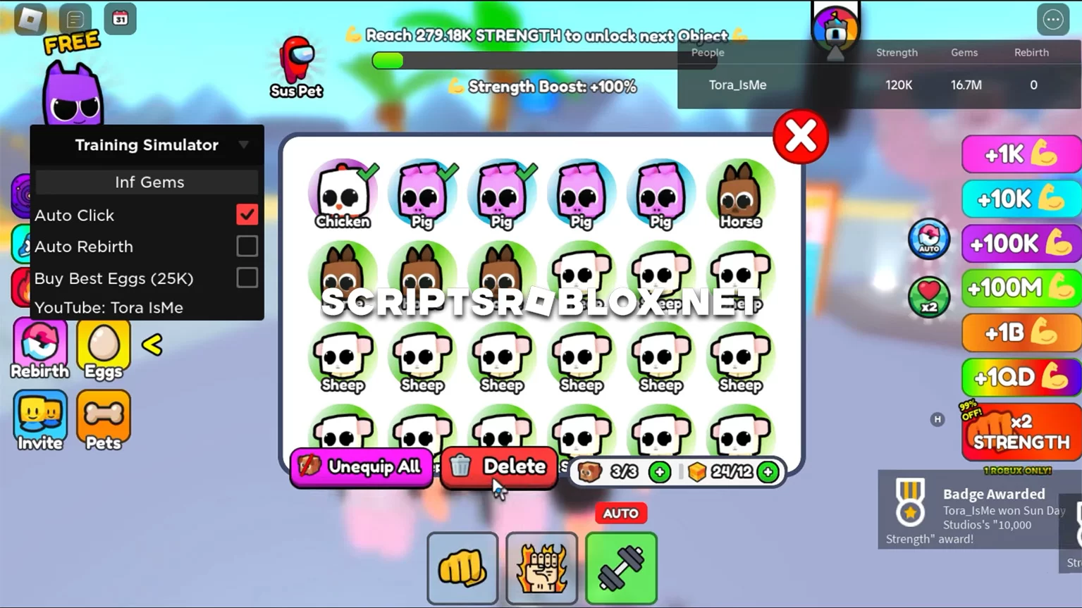 Training Simulator Script: Auto Click, Auto Rebirth & More