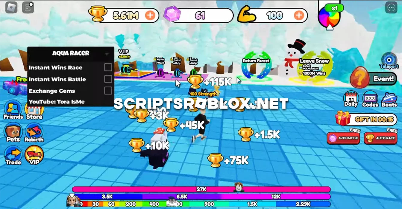 Aqua Racer Script: Infinite Wins, Inf Gems (Spam Battle)