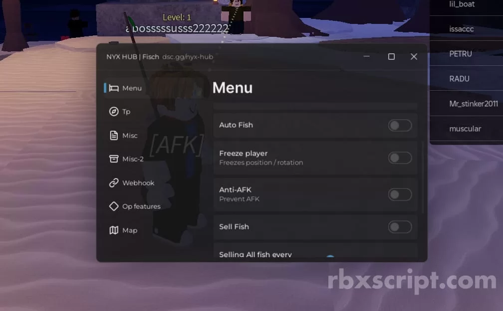 Fisch Script (NYX HUB): Auto Fish, Sell Fish, Teleports