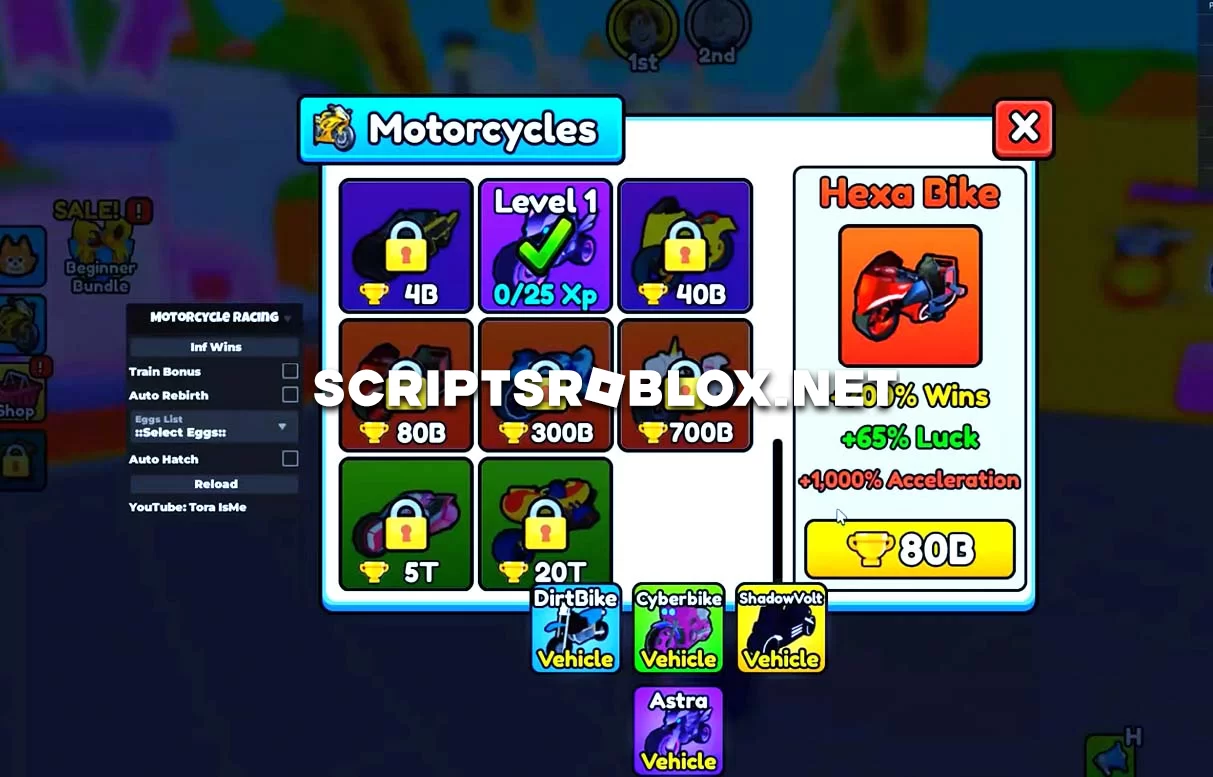 Motorcycle Racing Script: Infinite Wins, Auto Rebirth & More
