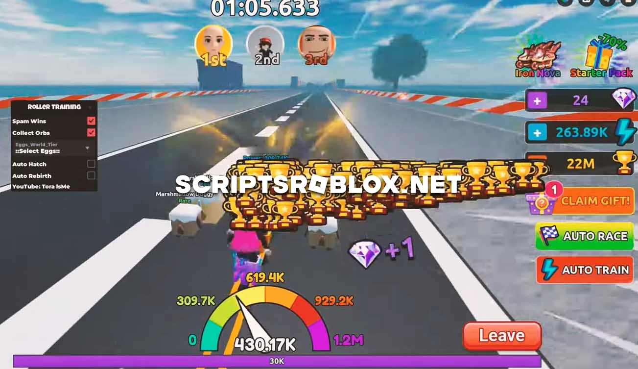 Roller Training Script: Spam Wins, Collect Orbs, Auto Rebirth