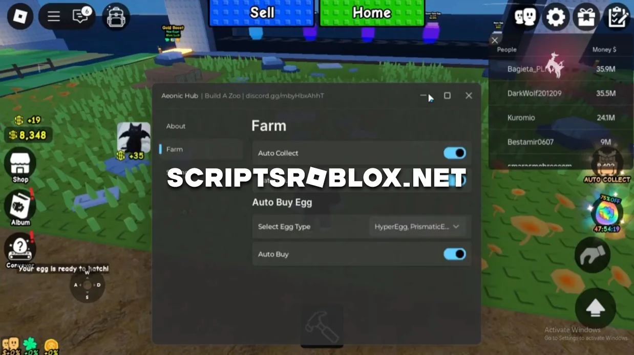 Build a Zoo Script GUI - Auto Collect, Hatch Aura & More Features