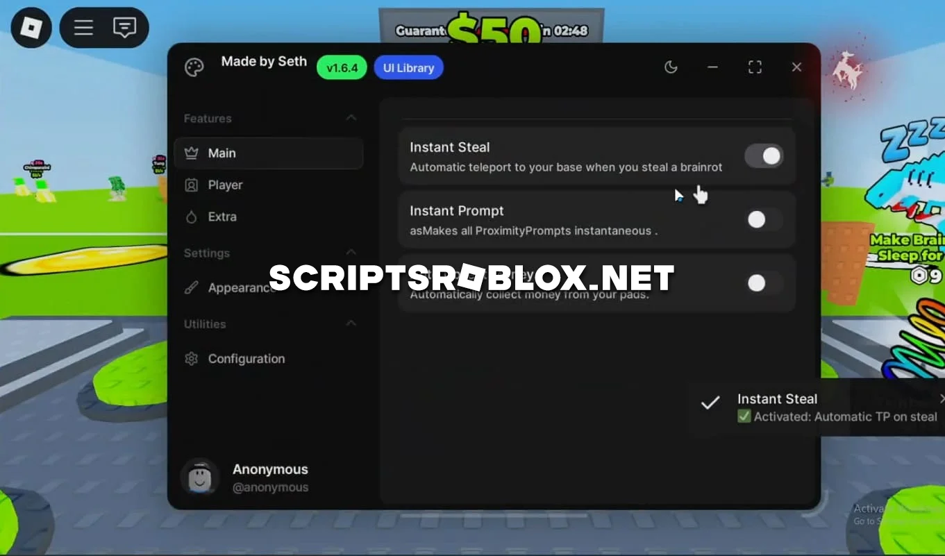 Don't Wake the Brainrots Script - Instant Steal & More Features