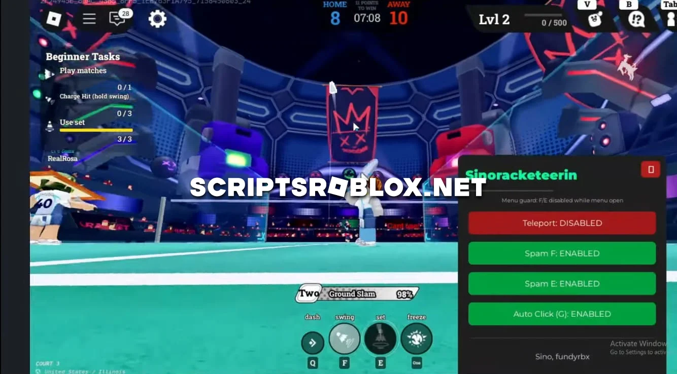 Racket Rivals Script - Teleports, Auto Click & More Features