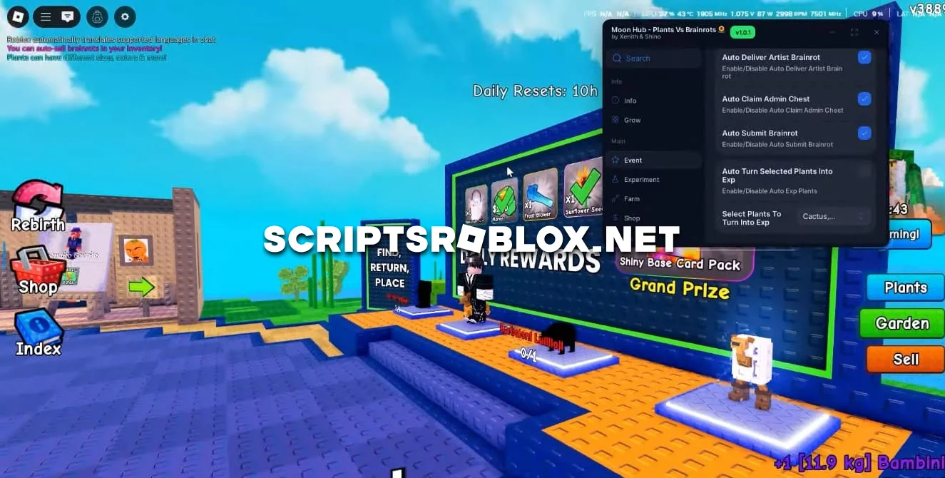 Plants vs Brainrots Script (Moon Hub): Auto Farm, Instant Dupe Plants