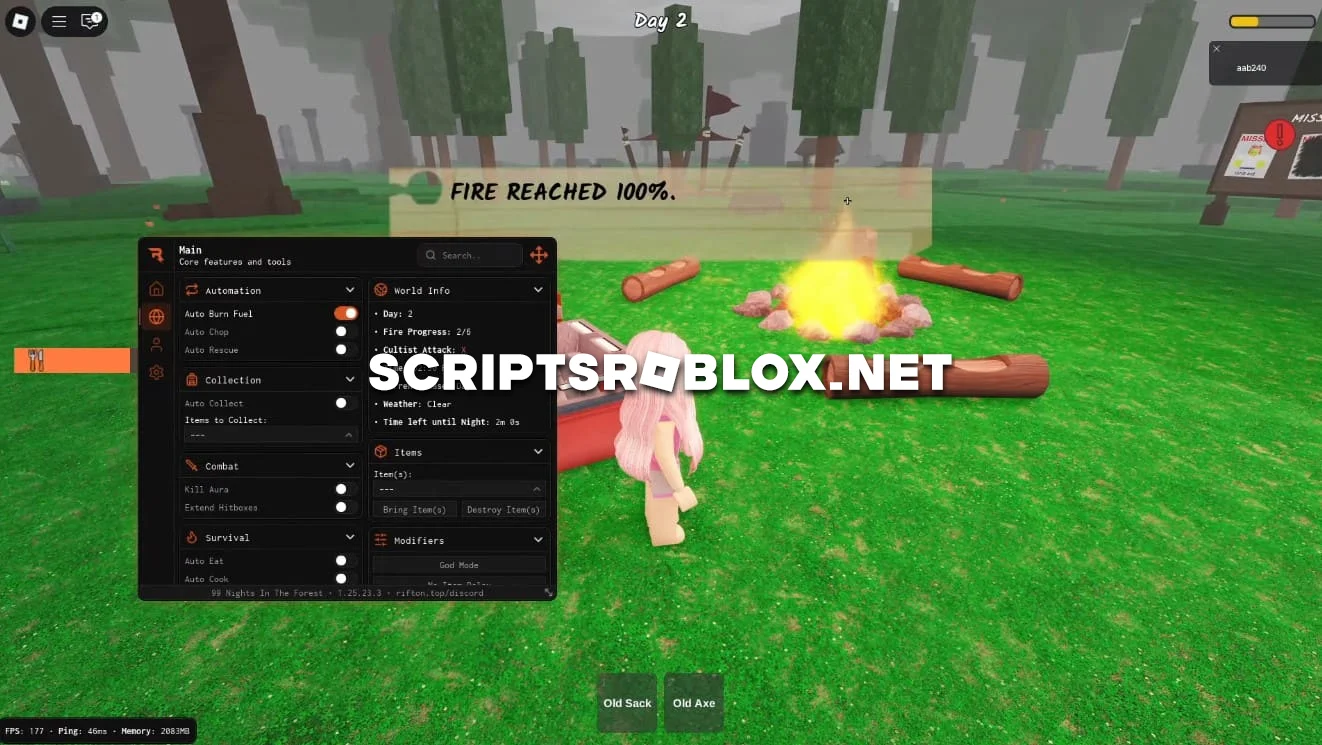 99 Nights in The Forest Script (Rift) - Auto Farm, Bring All Items & More