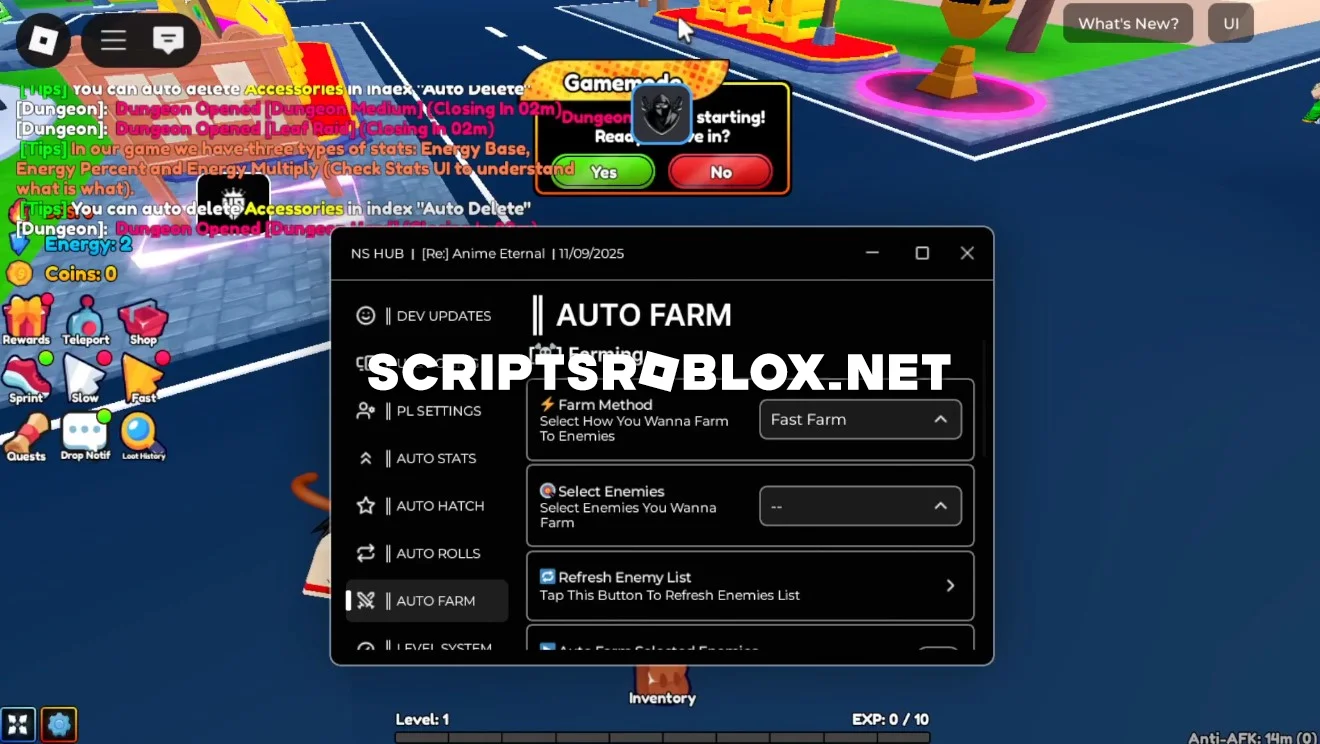Anime Eternal Script Pastebin - Auto Farm, Auto Stats & More
