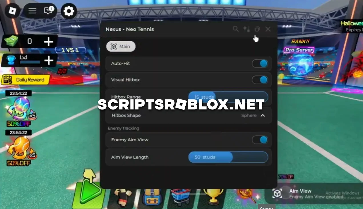 Neo Tennis Script - Auto Hit, Aim View, Visual Hitbox & More