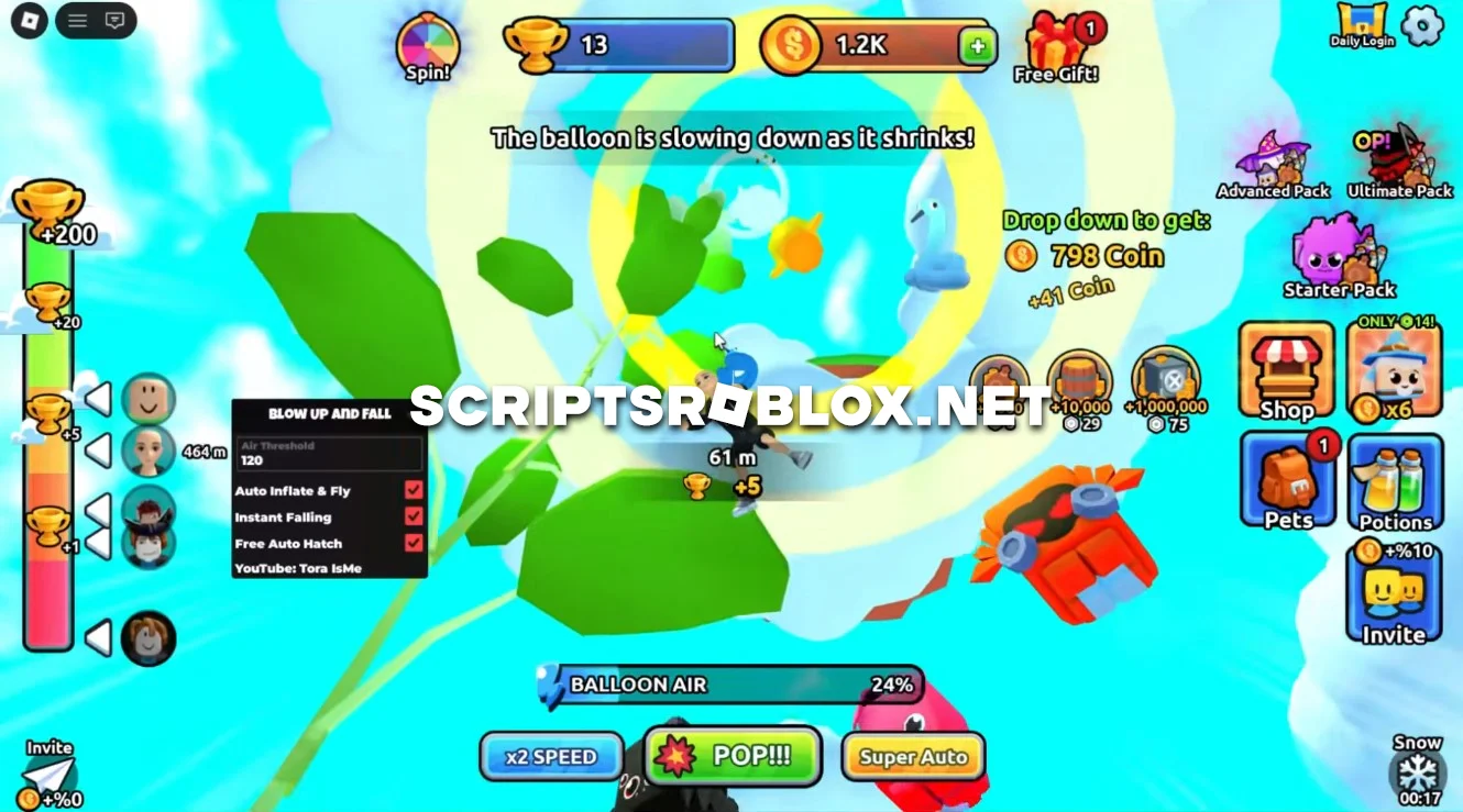 Blow Up and Fall Script - Instant Falling, Auto Inflate & Fly