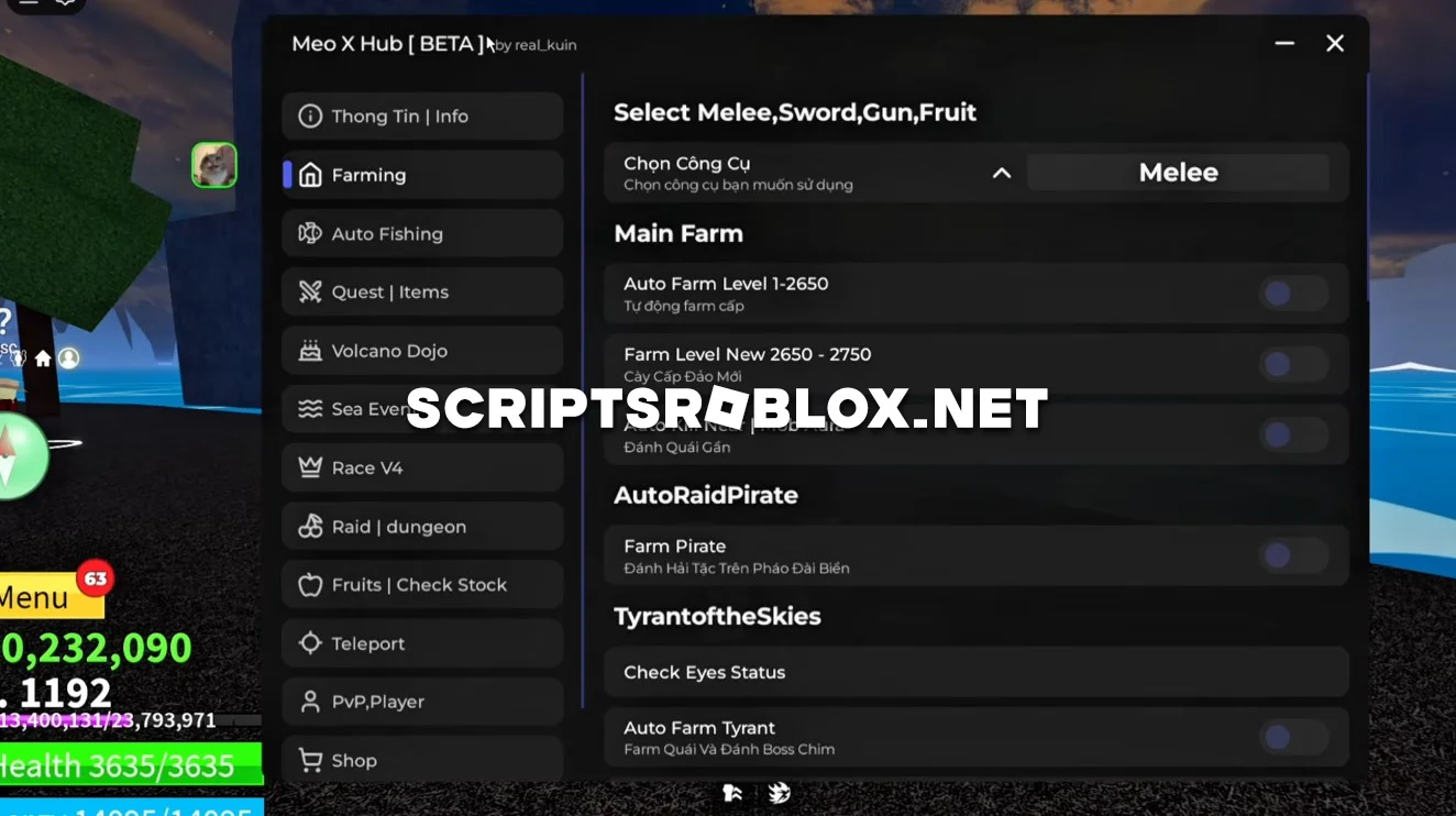 Blox Fruits Script (Meo X Hub) - Auto Farm, Max Level & More