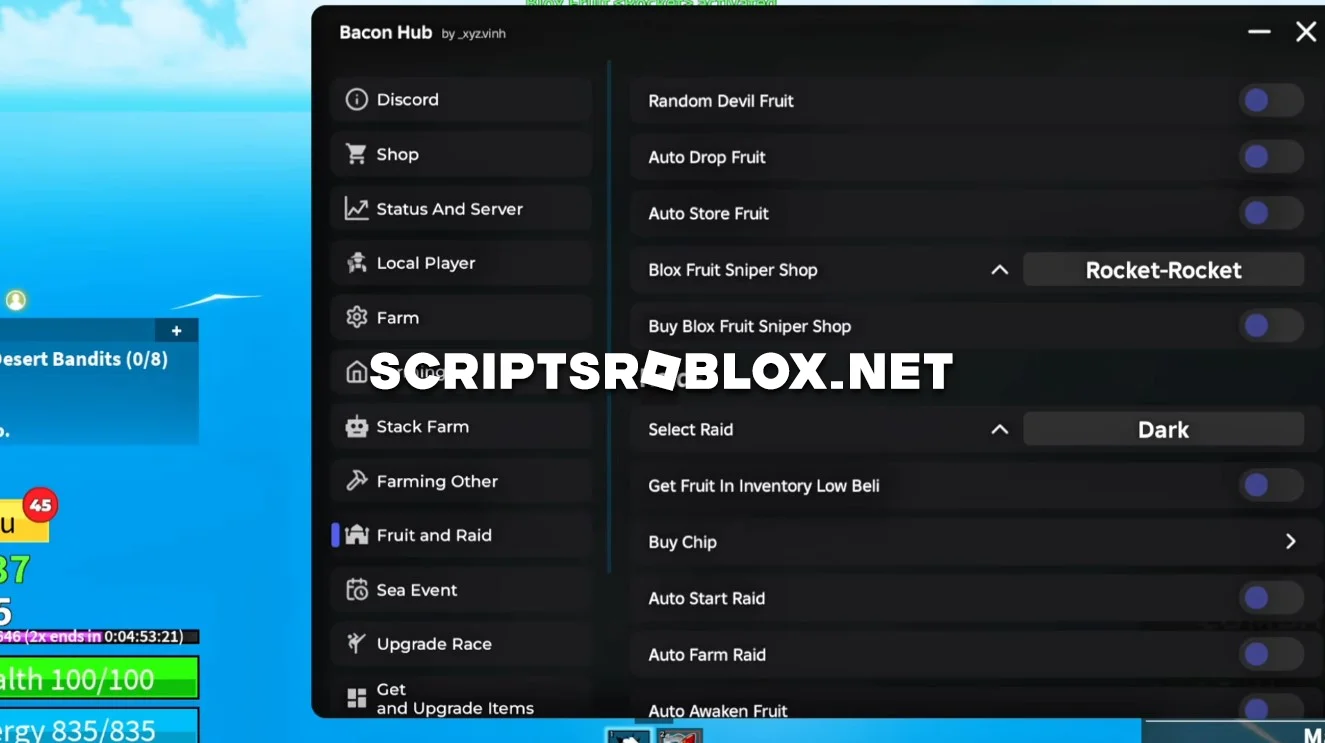 Blox Fruits Script (Bacon Hub) - Boss Farm, Auto Raid & More