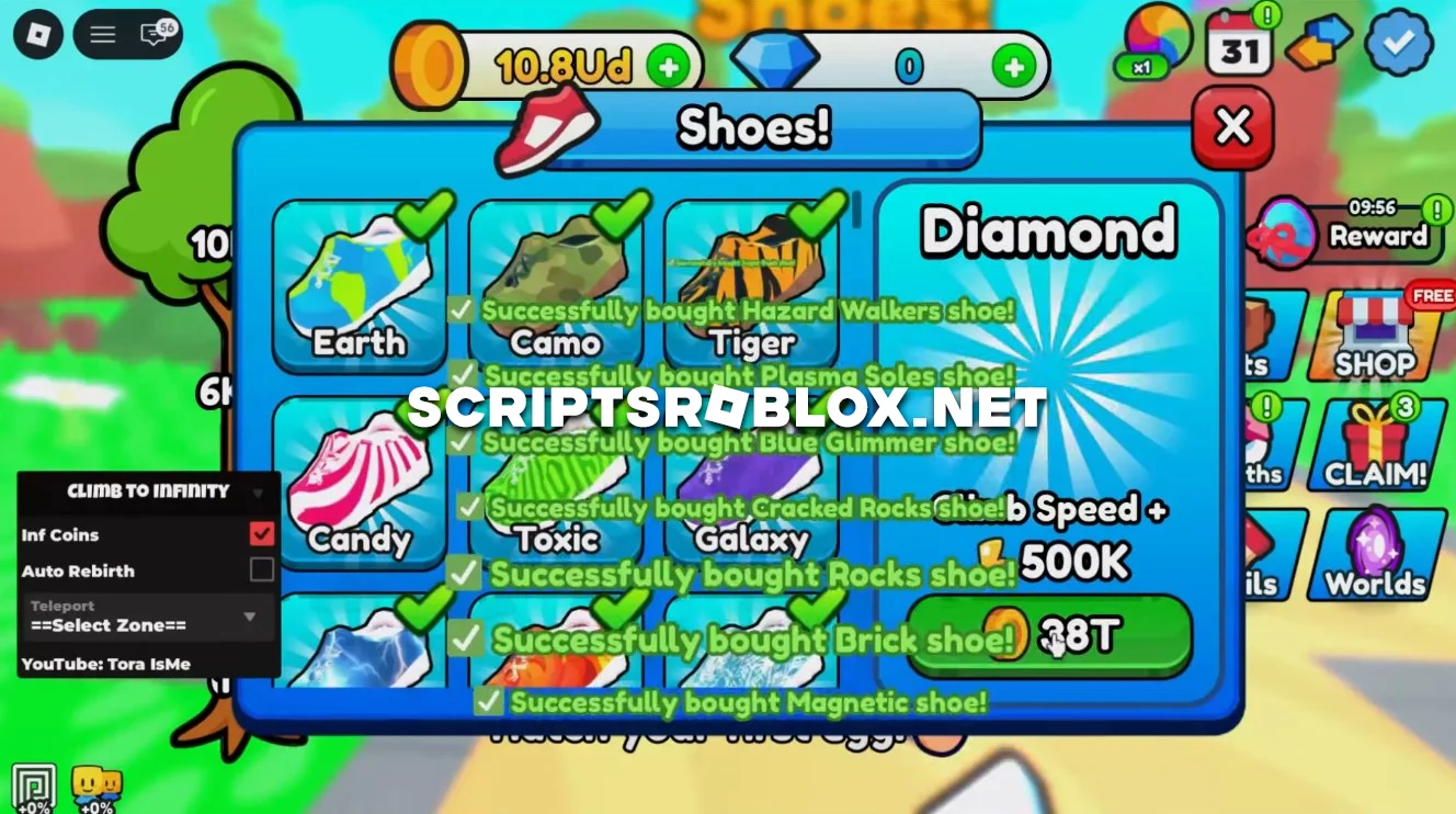 Climb to Infinity Script - Infinite Coins, Auto Rebirth & Teleports