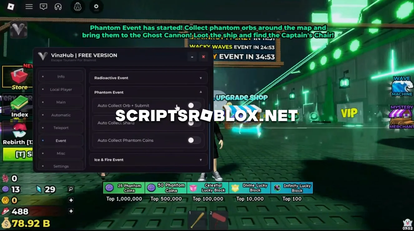 VinzHub - Escape Tsunami For Brainrots Keyless Script