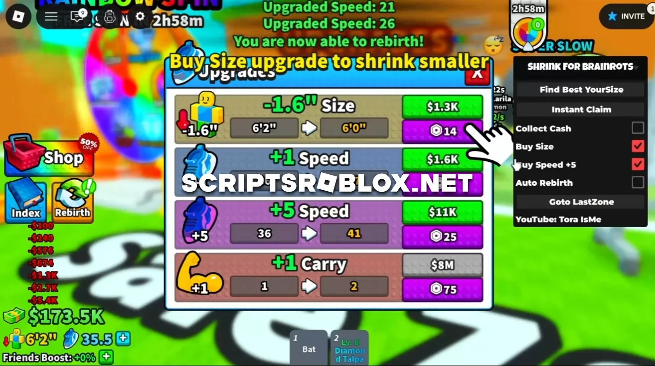 Shrink For Brainrots Script - Instant Claim, Buy Size & More