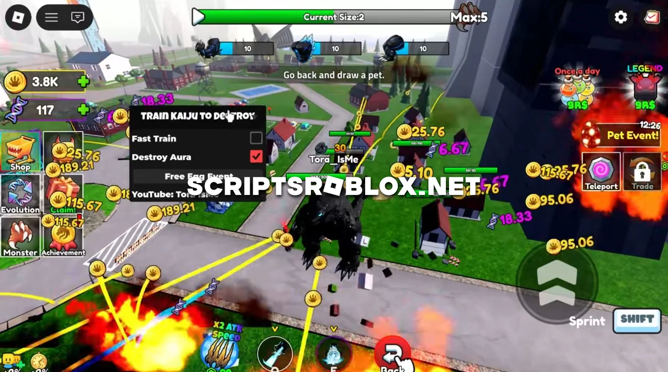Train Kaiju to Destroy Script - Infinite Money & Damage