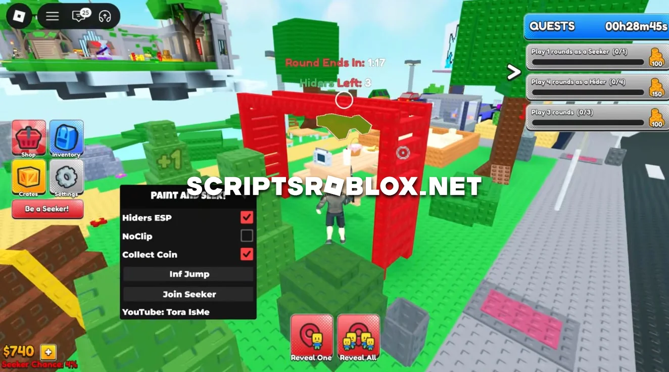 Paint And SEEK Script - Hiders ESP, NoClip, Collect Coins