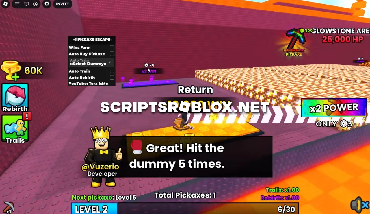 +1 Pickaxe Swing Escape Script - Wins Farm, Auto Train & More