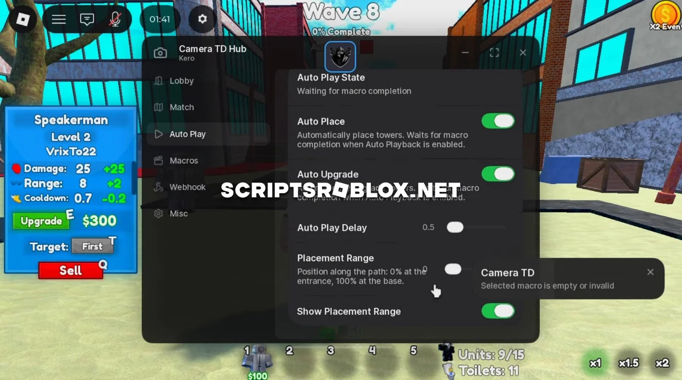 Cameraman Tower Defense Script - Auto Play, Auto Upgrade & More